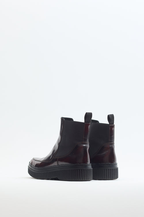 Tod
s Burgundy Leather Chelsea Ankle Boot