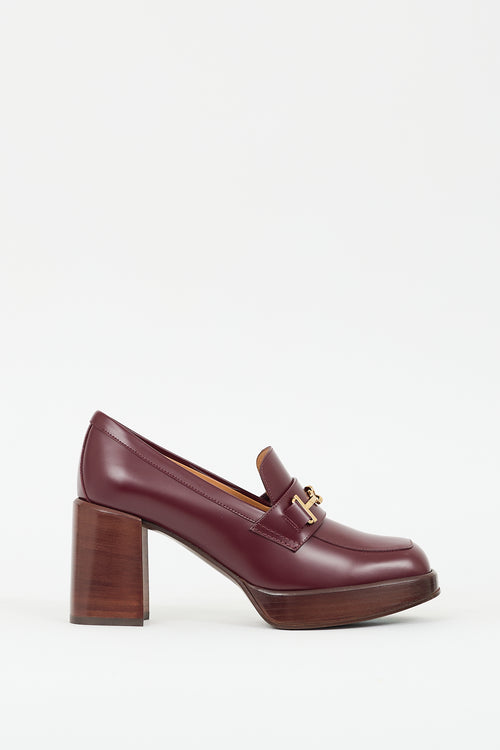 Tod
s Burgundy Leather Double T Heeled Loafer