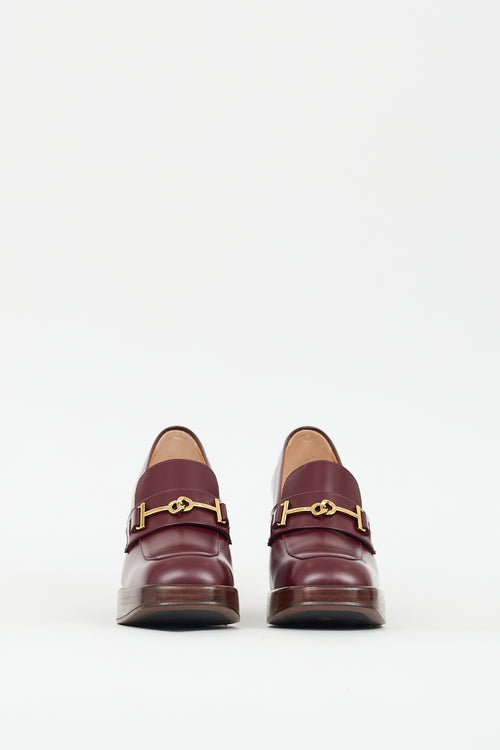 Tod
s Burgundy Leather Double T Heeled Loafer