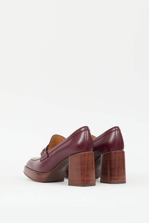 Tod
s Burgundy Leather Double T Heeled Loafer