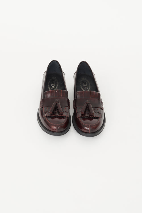 Tod
s Burgundy Patent Kiltie Fringe Loafer