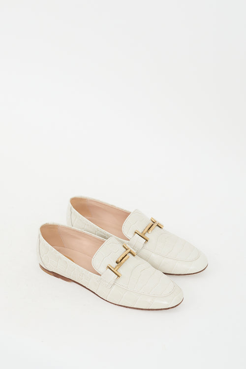 Cream Embossed Leather Double T Loafer