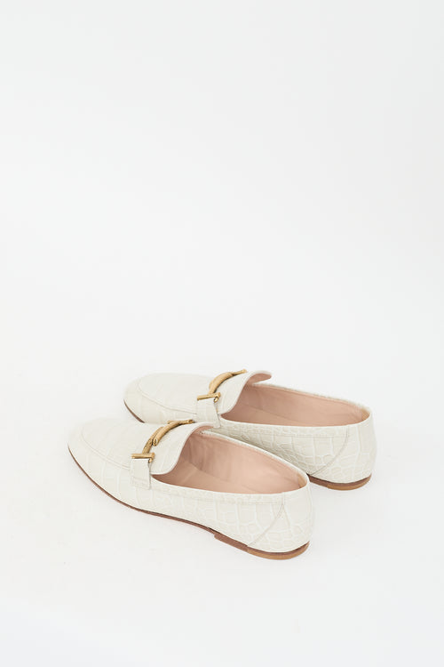 Cream Embossed Leather Double T Loafer