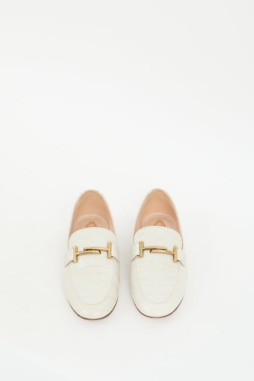 Cream Embossed Leather Double T Loafer