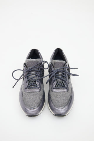 Tod
s Grey Leather Paneled Mesh Sneaker