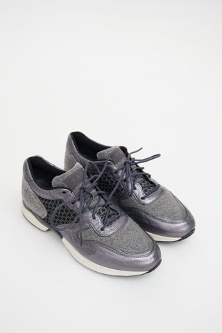 Tod
s Grey Leather Paneled Mesh Sneaker