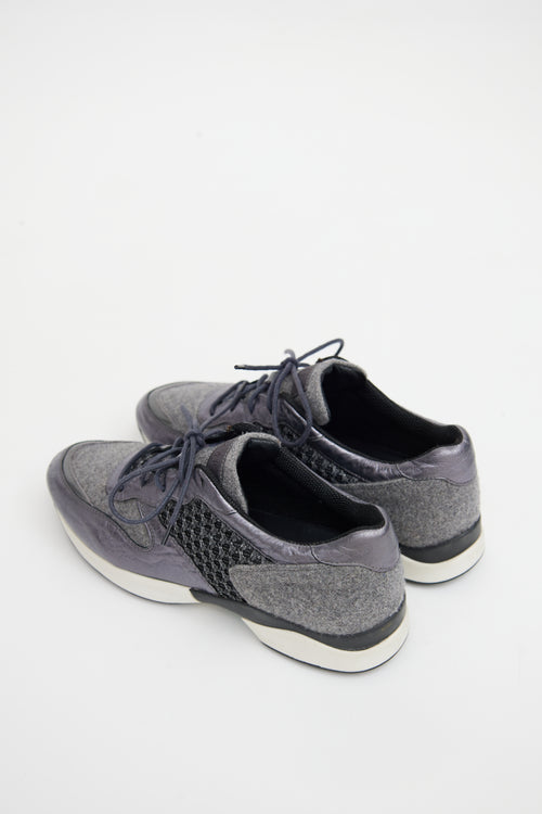 Tod
s Grey Leather Paneled Mesh Sneaker