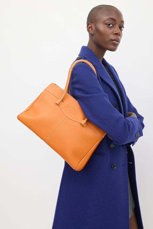 Tod
s Orange Leather Tote Bag