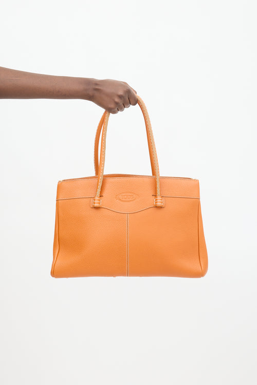 Tod
s Orange Leather Tote Bag