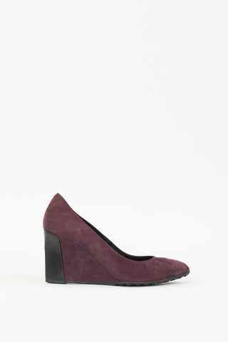 Tod
s Purple 
Black Suede Wedge Pump