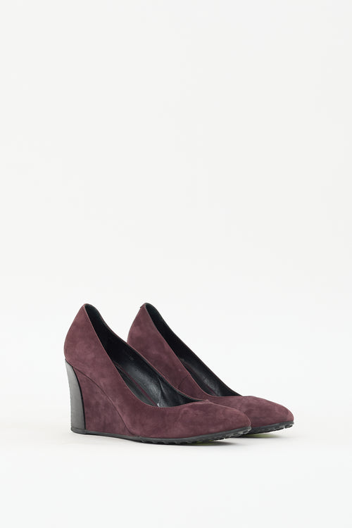 Tod
s Purple 
Black Suede Wedge Pump