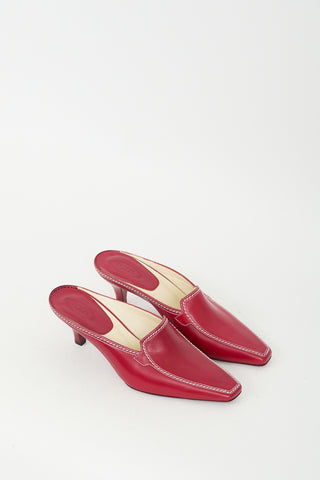 Tod
s Red Leather Tapered Mule