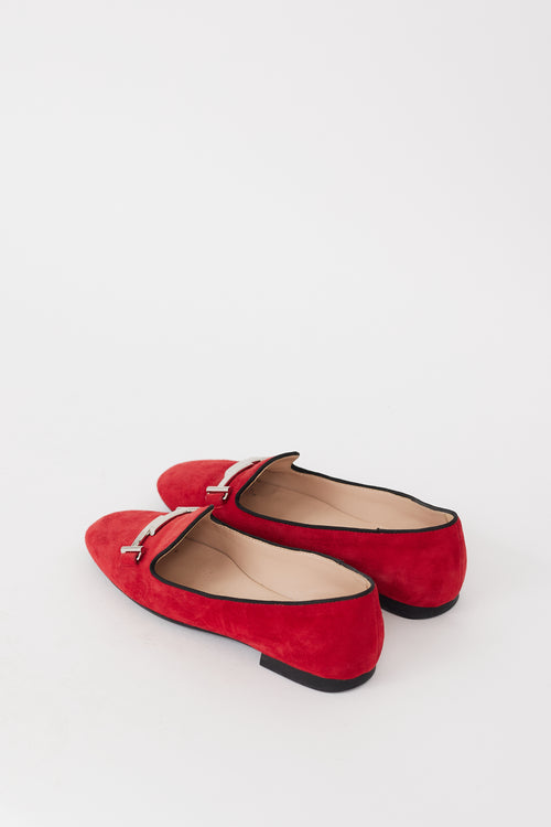 Tod
s Red 
Silver Suede Double T Loafer