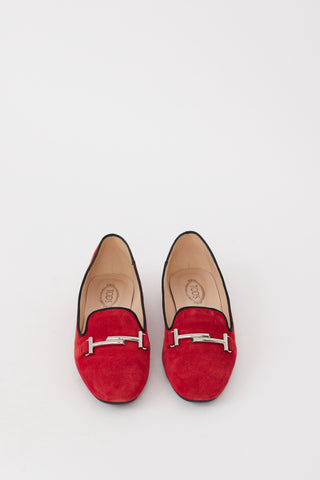 Tod
s Red 
Silver Suede Double T Loafer