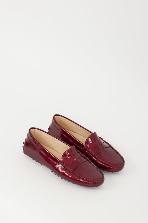 Tod
s Red Textured Patent Leather Penny Loafer