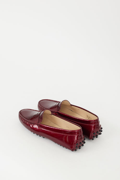 Tod
s Red Textured Patent Leather Penny Loafer