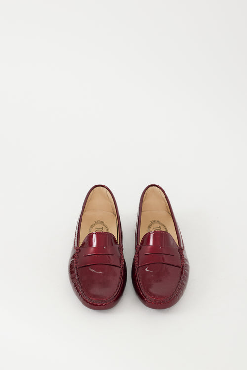 Tod
s Red Textured Patent Leather Penny Loafer