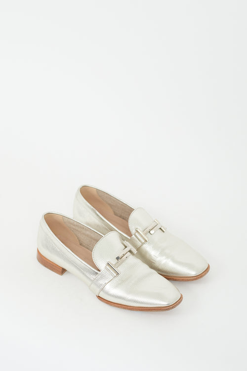 Tod
s Silver Leather Double T Loafer