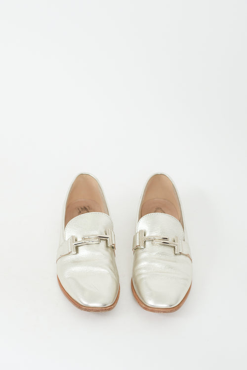 Tod
s Silver Leather Double T Loafer