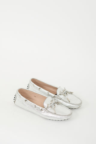 Tod
s Silver Metallic Silver Embellished Driving Loafer