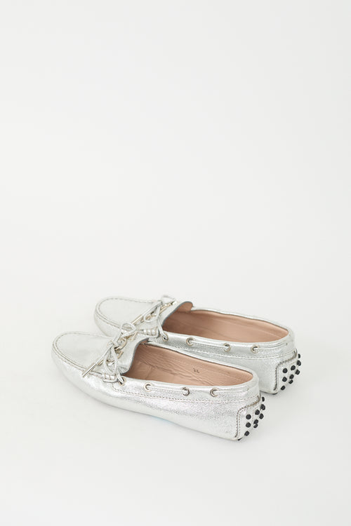 Tod
s Silver Metallic Silver Embellished Driving Loafer