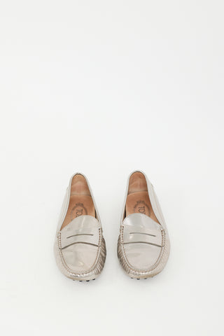 Tod
s Silver Textured Metallic Leather Penny Loafer