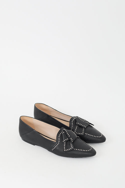 Tod
s Black Leather Studded Bow Flat