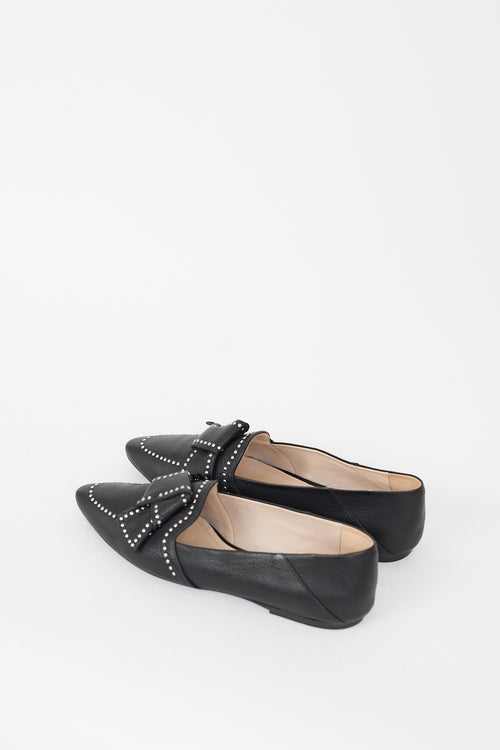 Tod
s Black Leather Studded Bow Flat