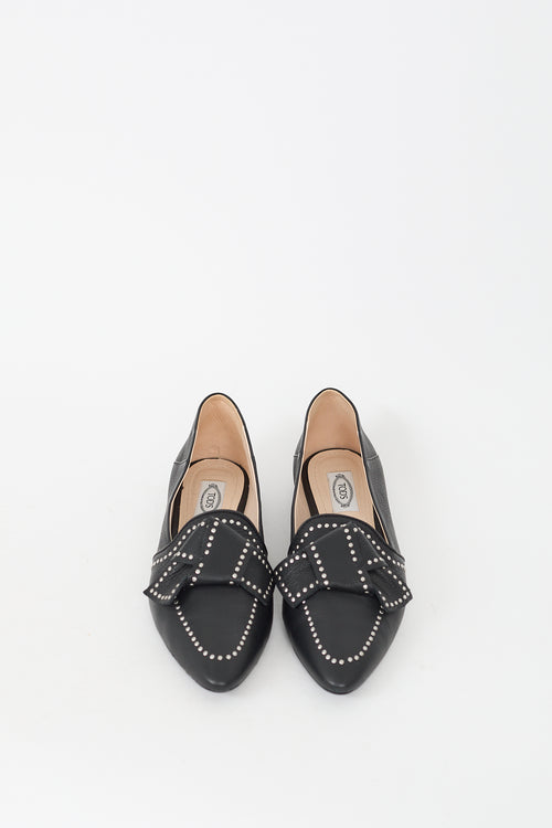 Tod
s Black Leather Studded Bow Flat