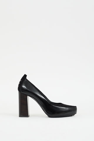 Tod
s Black Suede 
Leather Platform Pump