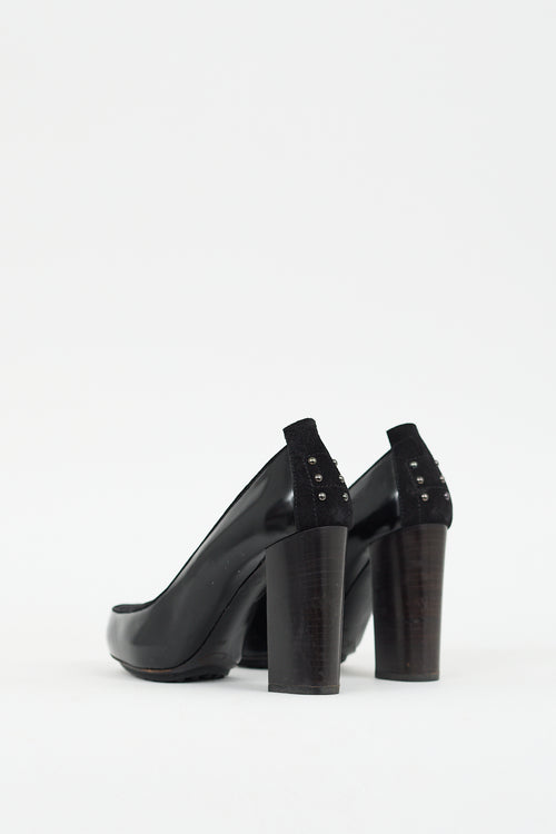 Tod
s Black Suede 
Leather Platform Pump