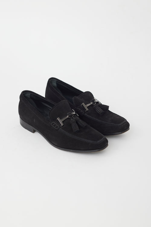 Tod
s Black Suede Tassel Loafer