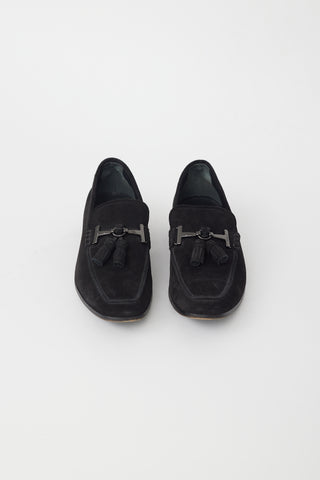 Tod
s Black Suede Tassel Loafer