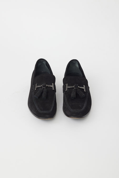 Tod
s Black Suede Tassel Loafer