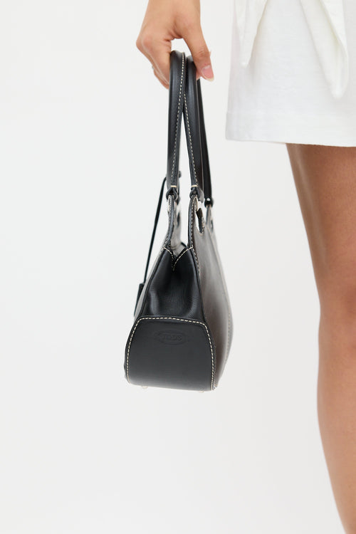 Tod
s Black Leather Top Handle Bag