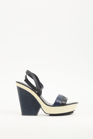 Tory Burch Navy 
Cream Leather Sandal