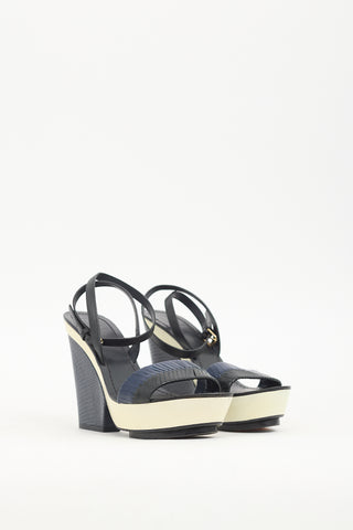 Tory Burch Navy 
Cream Leather Sandal