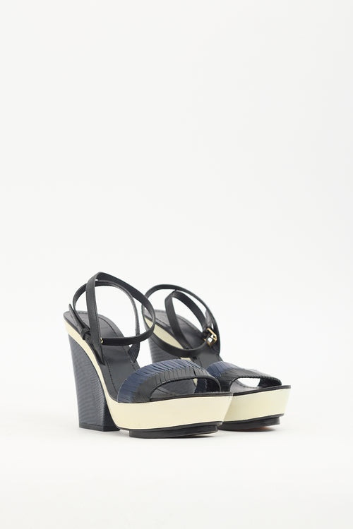 Tory Burch Navy 
Cream Leather Sandal