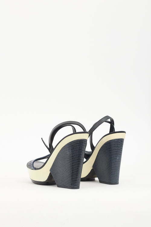 Tory Burch Navy 
Cream Leather Sandal