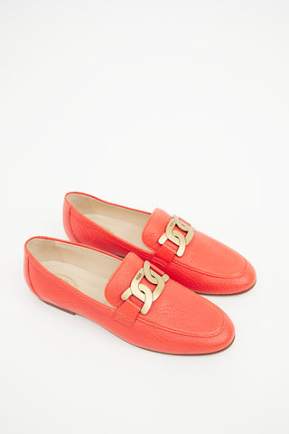 Tod
s Red Leather Kate Chain Loafer