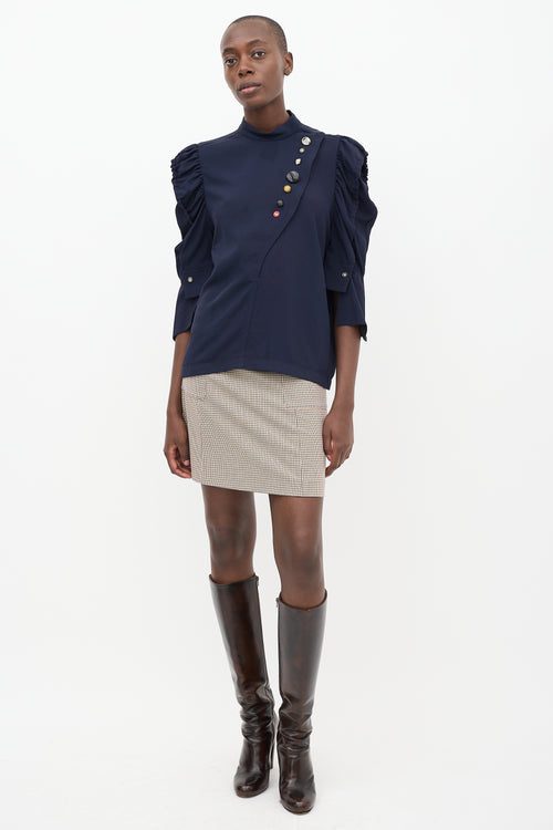 Toga Pulla Navy Twill Asymmetrical Buttoned Blouse