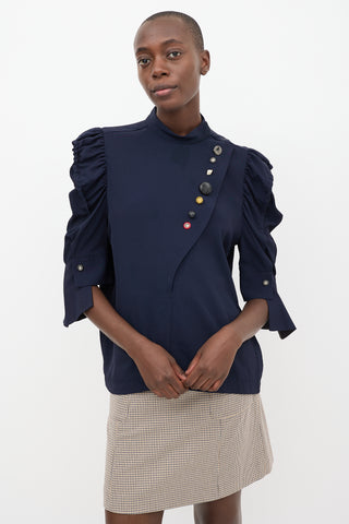 Toga Pulla Navy Twill Asymmetrical Buttoned Blouse