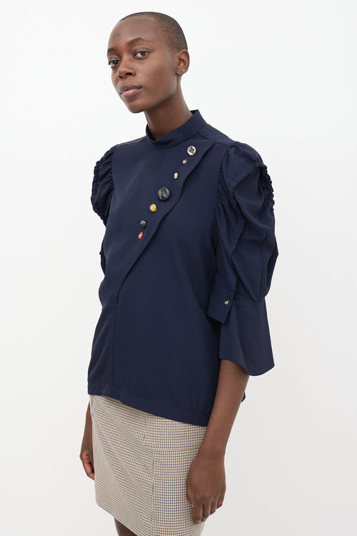 Toga Pulla Navy Twill Asymmetrical Buttoned Blouse