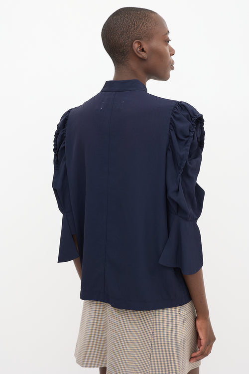 Toga Pulla Navy Twill Asymmetrical Buttoned Blouse