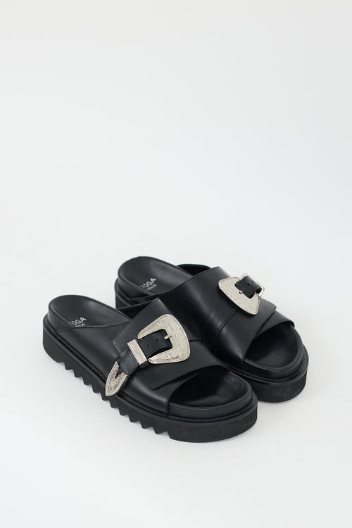 Toga Virilis Black 
Silver Leather Buckled Sandal