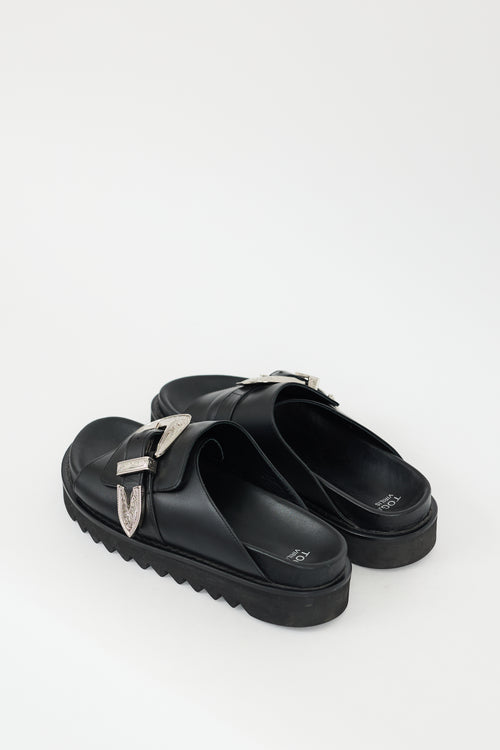 Toga Virilis Black 
Silver Leather Buckled Sandal