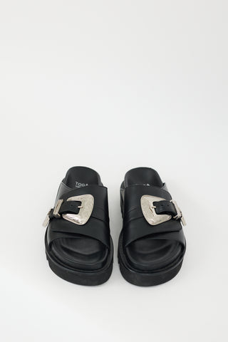 Toga Virilis Black 
Silver Leather Buckled Sandal