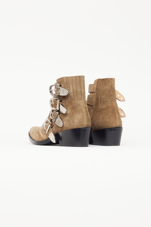 Toga Pulla Beige Suede 
Silver Buckle Ankle Boot