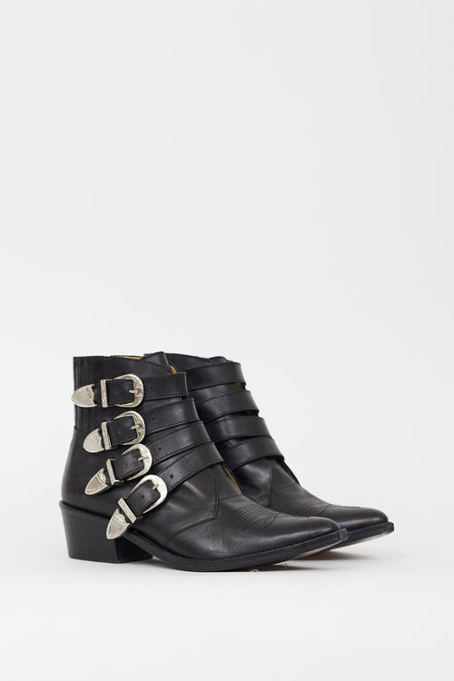 Toga Pulla Black Leather 
Silver Buckle Cowboy Boot