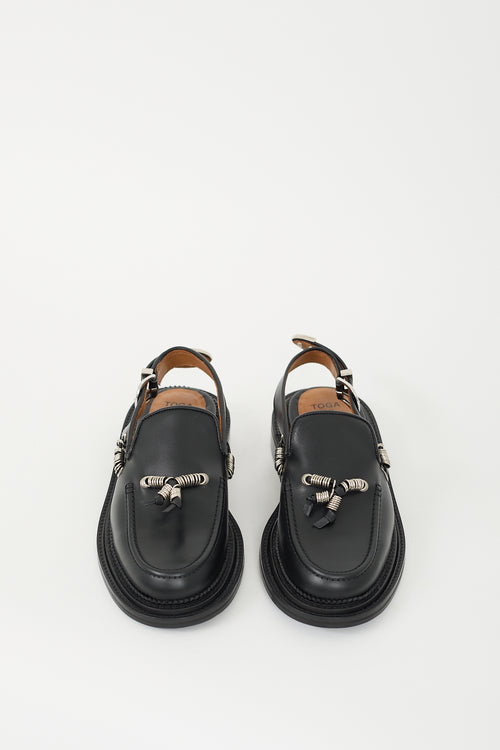 Toga Virilis Black Leather Slingback Mule